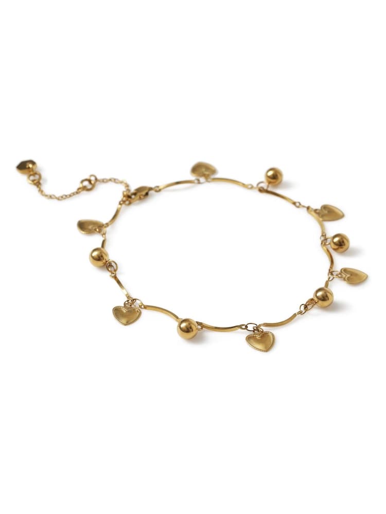 Aela ステンレススチール製ハートチャーム・ゴールドカラーアンクレット - 画像 2 / 2