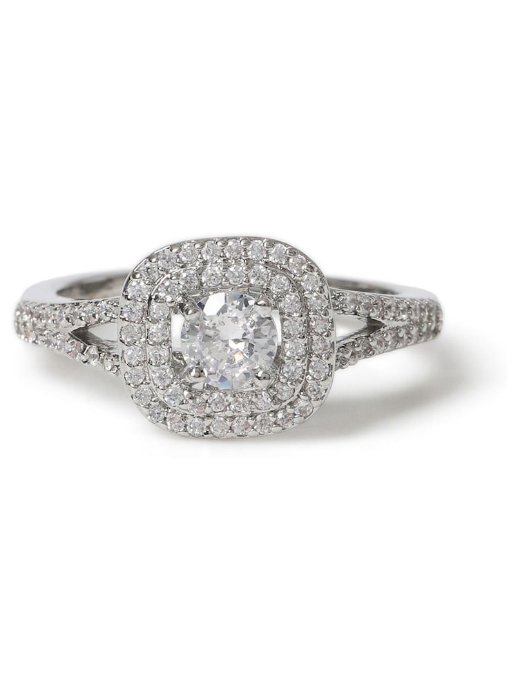 Aela Silver Diamond Simulants Square Ring - Image 1 of 2