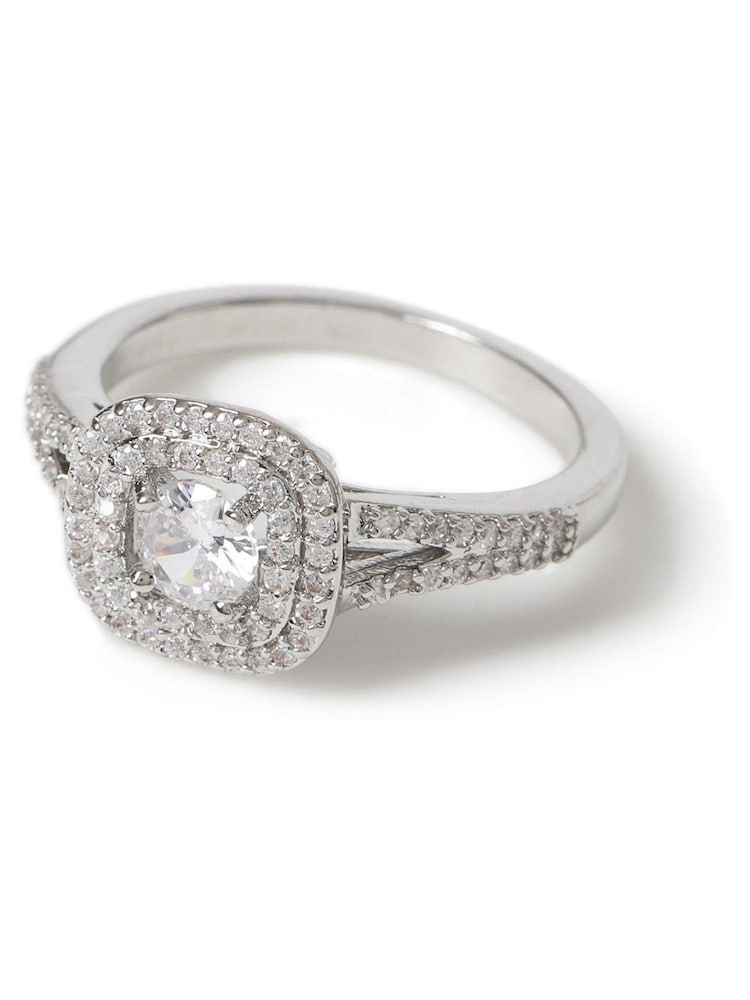 Aela Silver Diamond Simulants Square Ring - Image 2 of 2