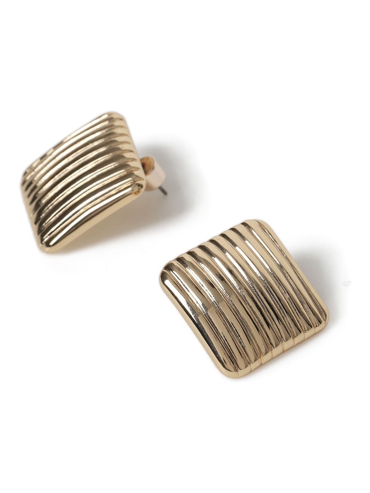 Aela Gold Tone Ridge Square Stud Earrings - Bild 3 von 3