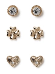 Aela Gold Tone Rhinestone Heart Earrings Multipack - Image 1 of 2