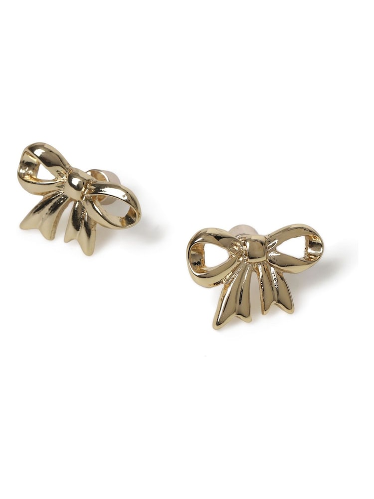 Aela Gold Tone Bow Stud Earrings - Image 2 of 2