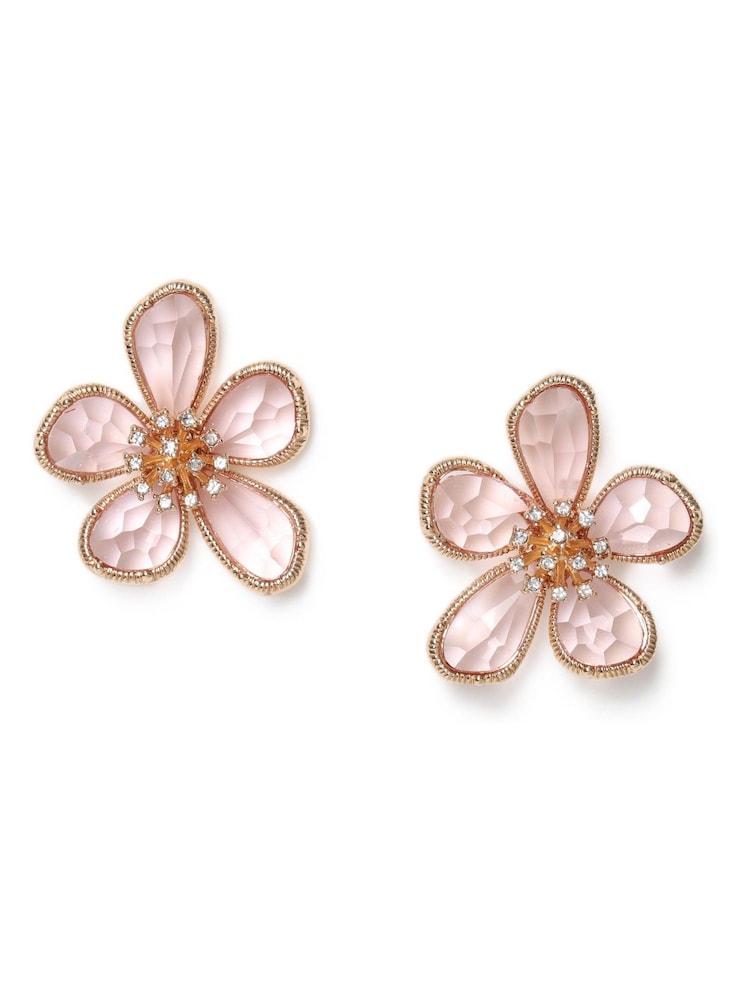 Aela Statement Facet Flower Pink Earrings - Image 1 of 3