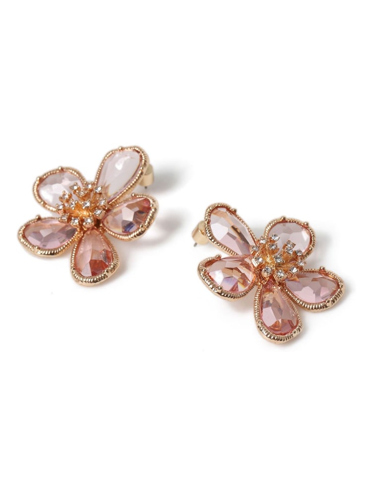 Aela Statement Facet Flower Pink Earrings - Image 2 of 3