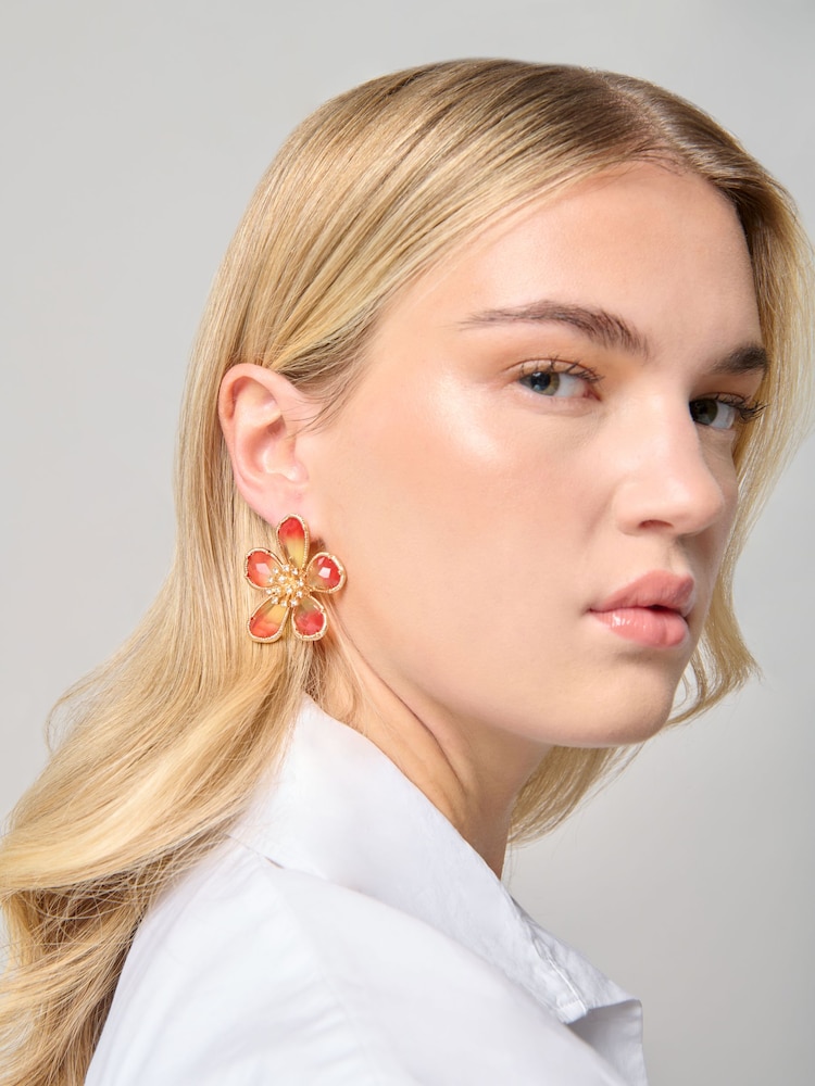 Cercei Aela Roz Statement cu flori fațetate - Imaginea 1 din 3