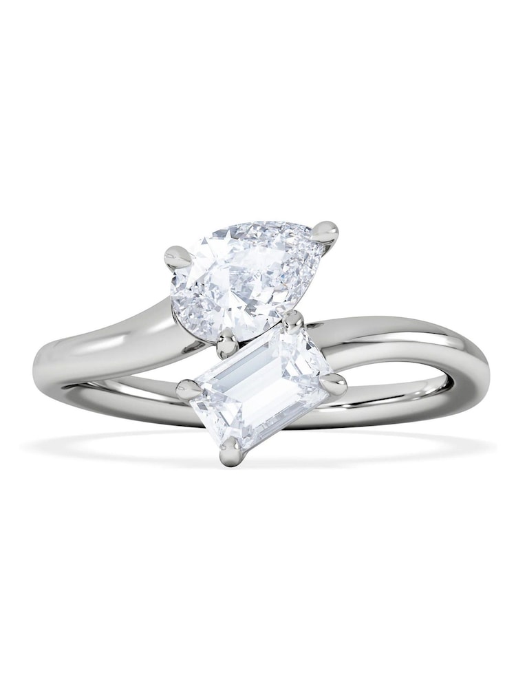 The Diamond Store White Toi et Moi 1.00ct Emerald and Pear Cut Lab Diamond Two Stones Ring in 9K White Gold - Image 1 of 6