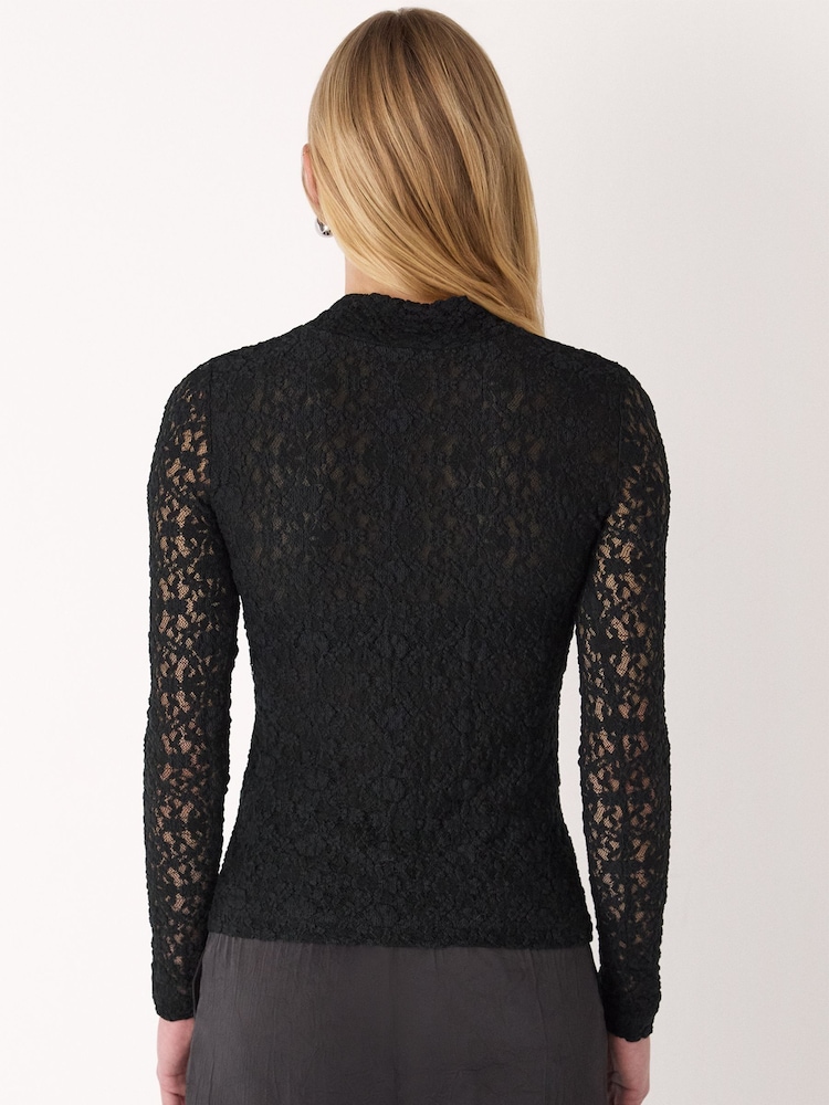 Whistles Black Lace Detail High Neck Top - Image 2 of 5