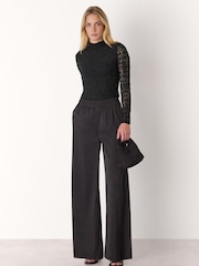 Whistles Black Lace Detail High Neck Top - Image 4 of 5