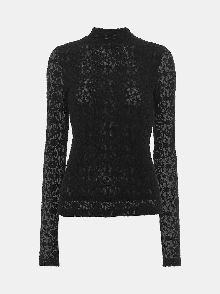 Whistles Black Lace Detail High Neck Top - Image 5 of 5