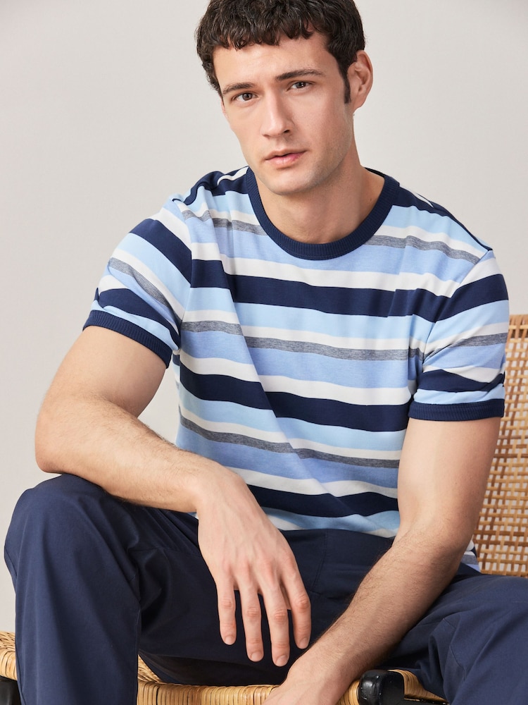 Blues Horizontal Stripe Ringer T-Shirt - Image 1 of 8 Blues Horizontal Stripe Ringer T-Shirt - Image 1 of 8