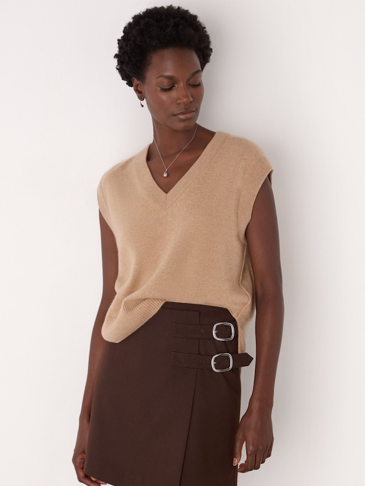 Whistles Brown Cashmere V-Neck Tank - Image 1 of 5