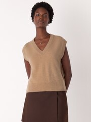 Whistles Brown Cashmere V-Neck Tank - Image 4 of 5