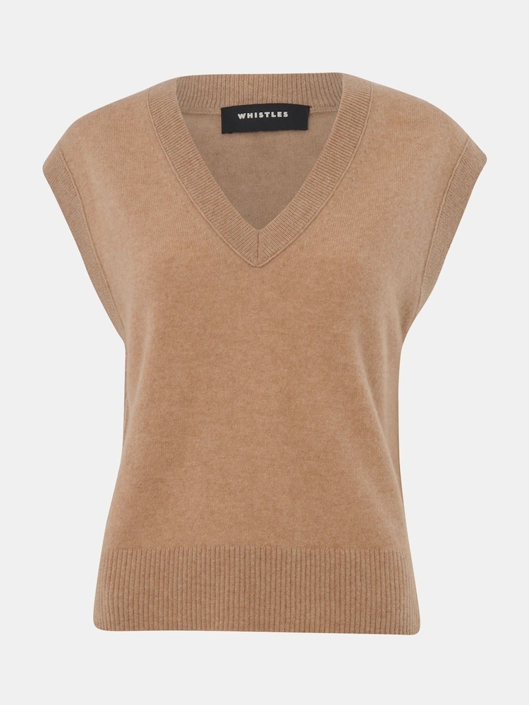 Whistles Brown Cashmere V-Neck Tank - Image 5 of 5