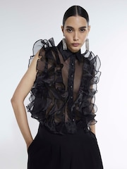 River Island Black Sleeveless Ruffle Blouse - Image 1 of 4