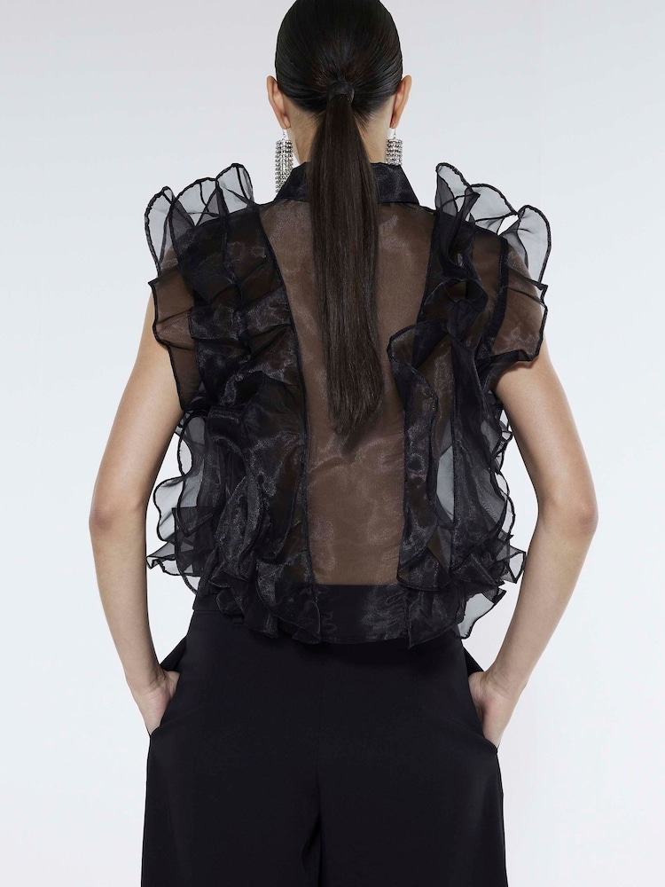 River Island Black Sleeveless Ruffle Blouse - Image 2 of 4