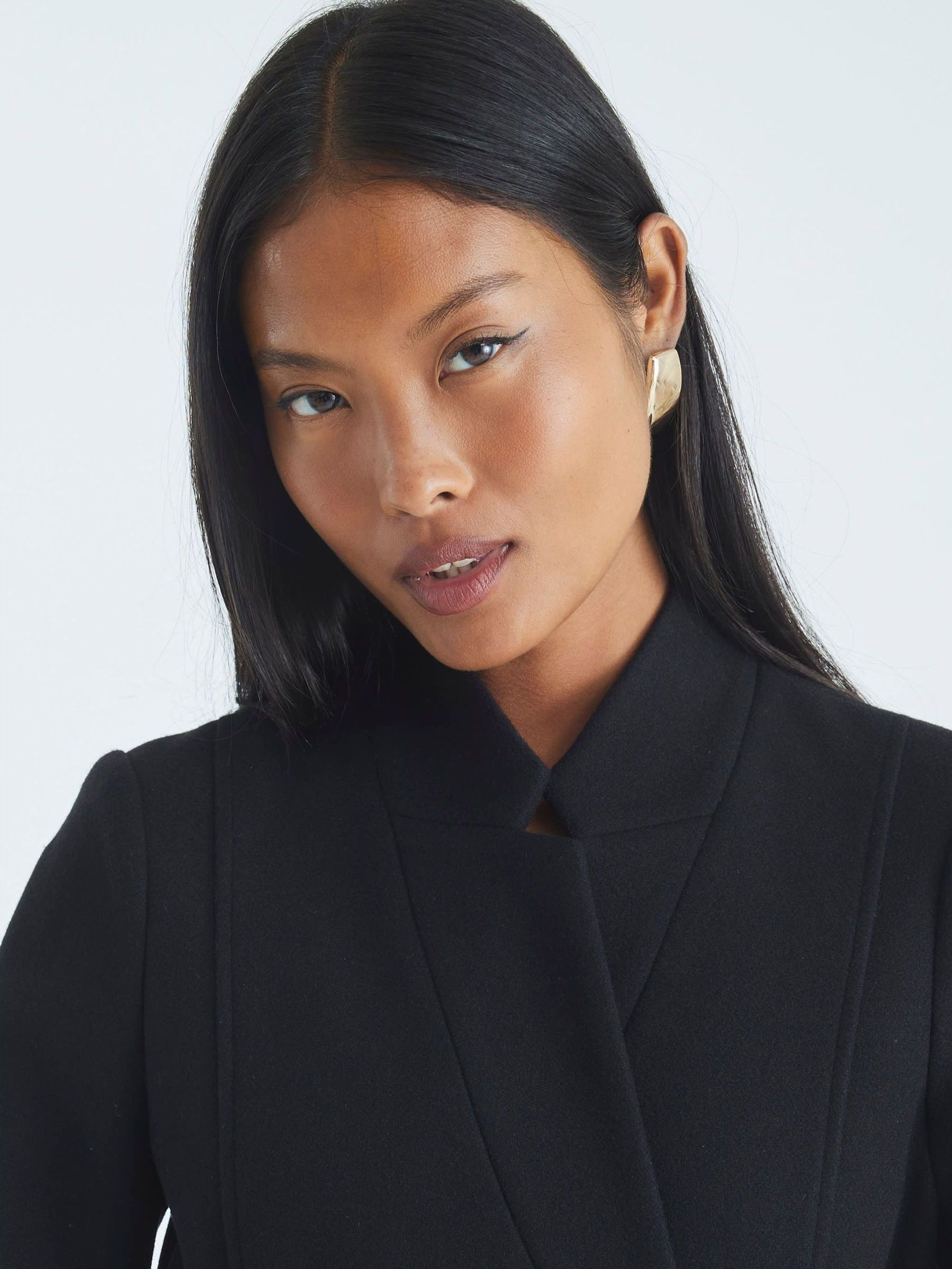 Buy River Island Black Petite Notch Collar Belted Wrap Coat from