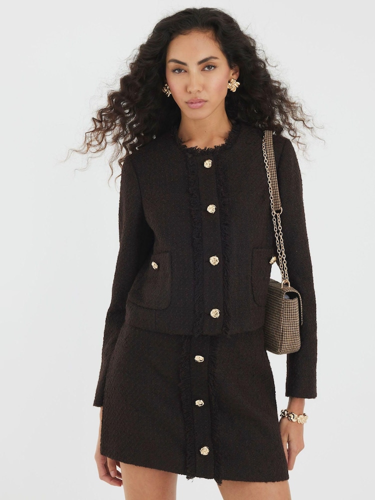 River Island Brown Patch Pocket Boucle Jacket - Image 1 of 4