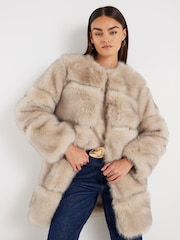 River Island Cream Long Pannelled Fur Jacket - Image 1 of 4