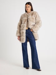 River Island Cream Long Pannelled Fur Jacket - Image 2 of 4