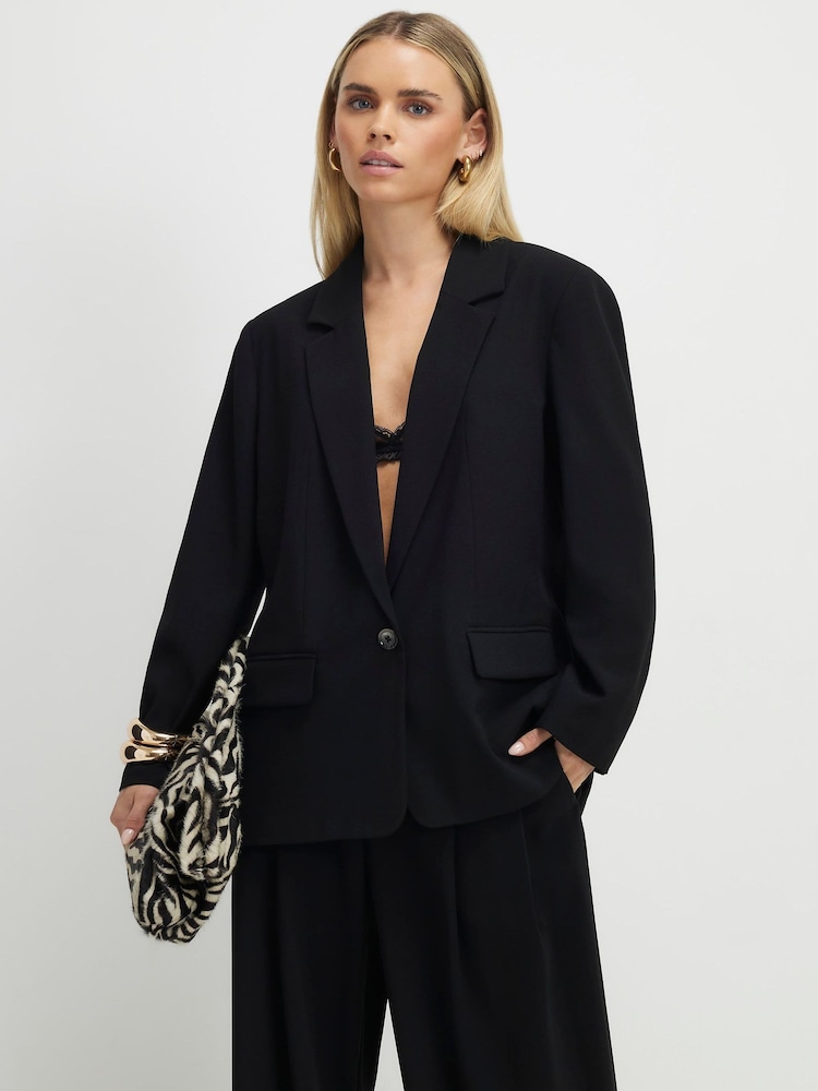 River Island Petite Crepe Ruched Sleeve Blazer - Imaginea 1 din 3