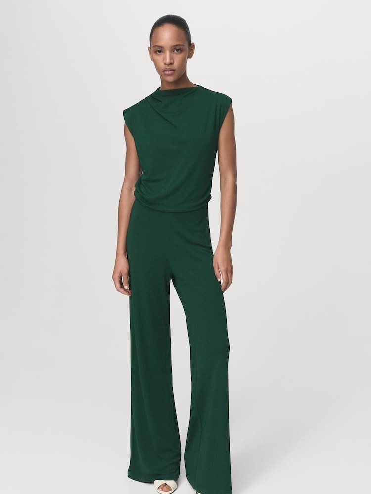 Mango Green Straight-Fit Jumpsuit With Draped Neckline - Image 1 of 7