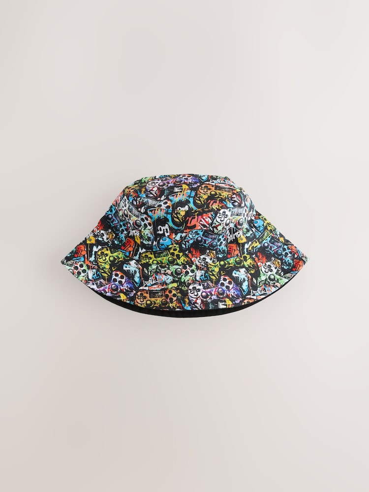 Black Graffiti Gamer Reversible Bucket Hat (1-16yrs) - Image 1 of 3