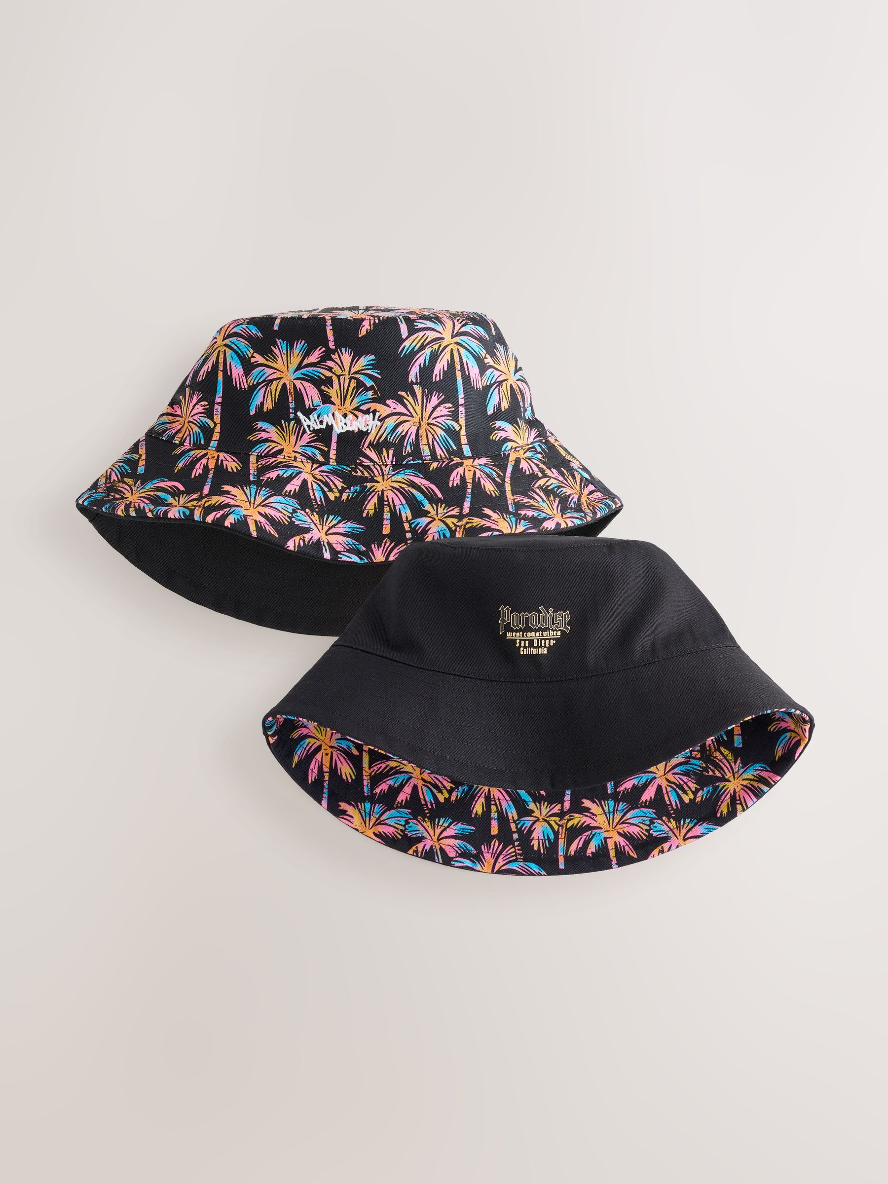 Buy Black Multi Palm Trees Reversible Bucket Hat (1-16yrs) from