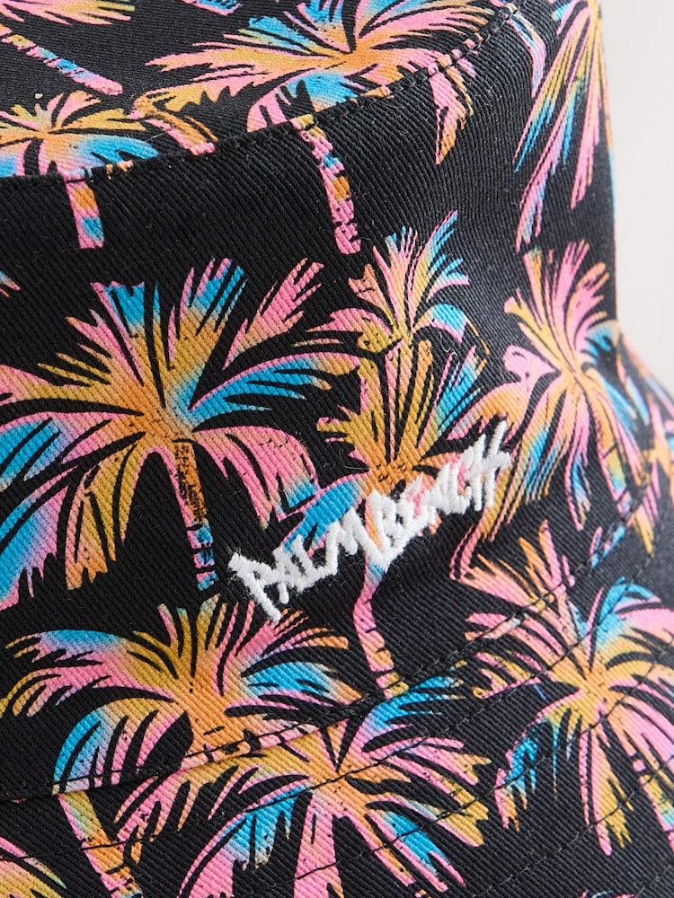 Black Multi Palm Trees Reversible Bucket Hat (1-16yrs) - Image 4 of 4