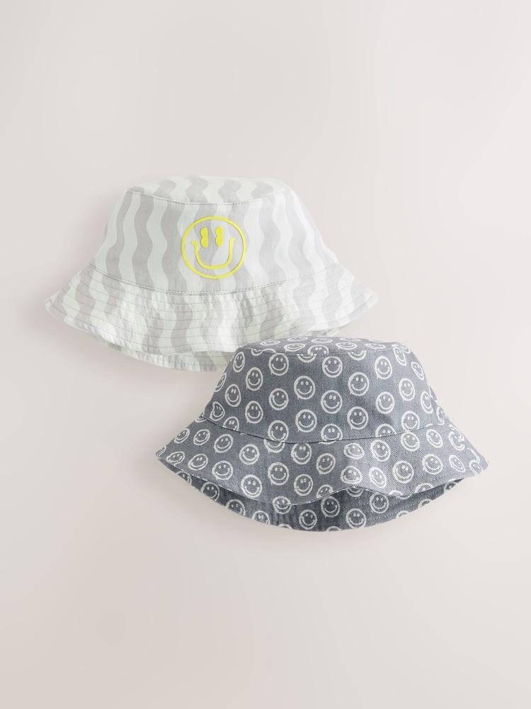 Grey Face/Wavey Stripe Bucket Hats 2 Pack (3mths-13yrs) - Image 1 of 5