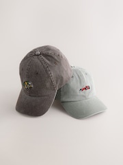 Stone Grey/Rust Brown Motorsports Washed Caps 2 Pack (3mths-10yrs) - Image 1 of 3
