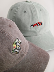 Stone Grey/Rust Brown Motorsports Washed Caps 2 Pack (3mths-10yrs) - Image 2 of 3