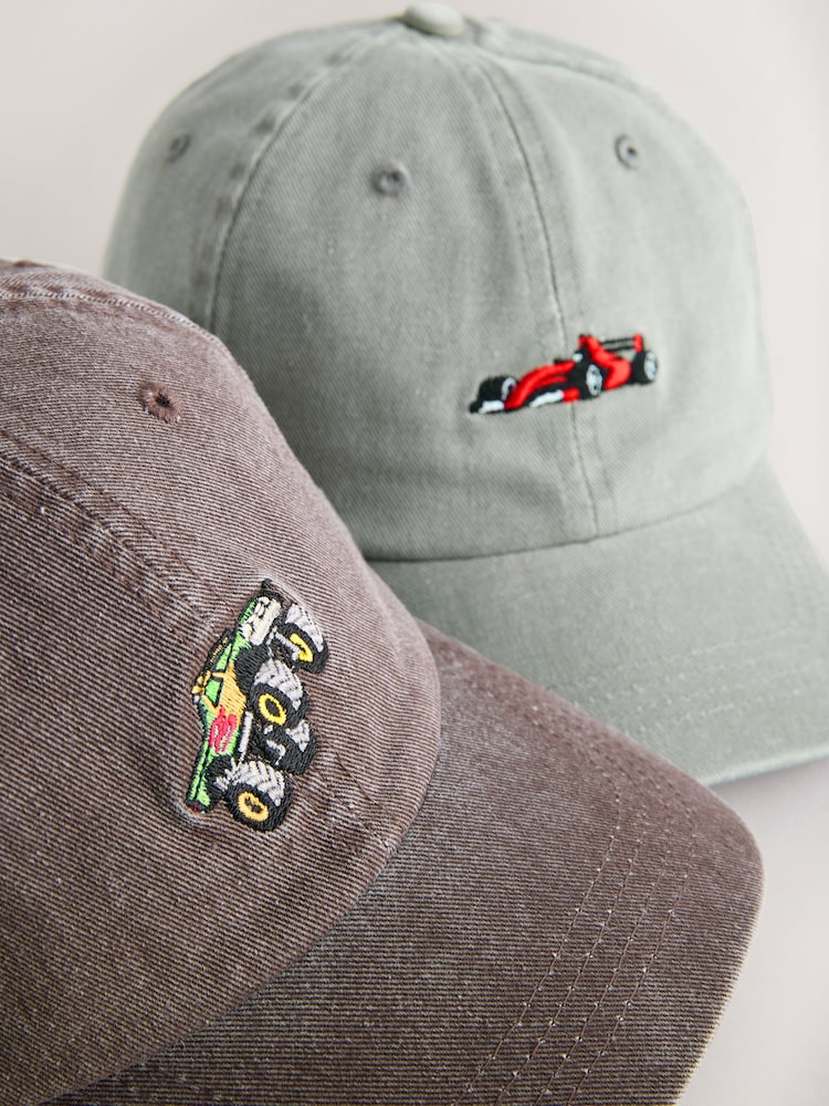 Stone Grey/Rust Brown Motorsports Washed Caps 2 Pack (3mths-10yrs) - Image 2 of 3