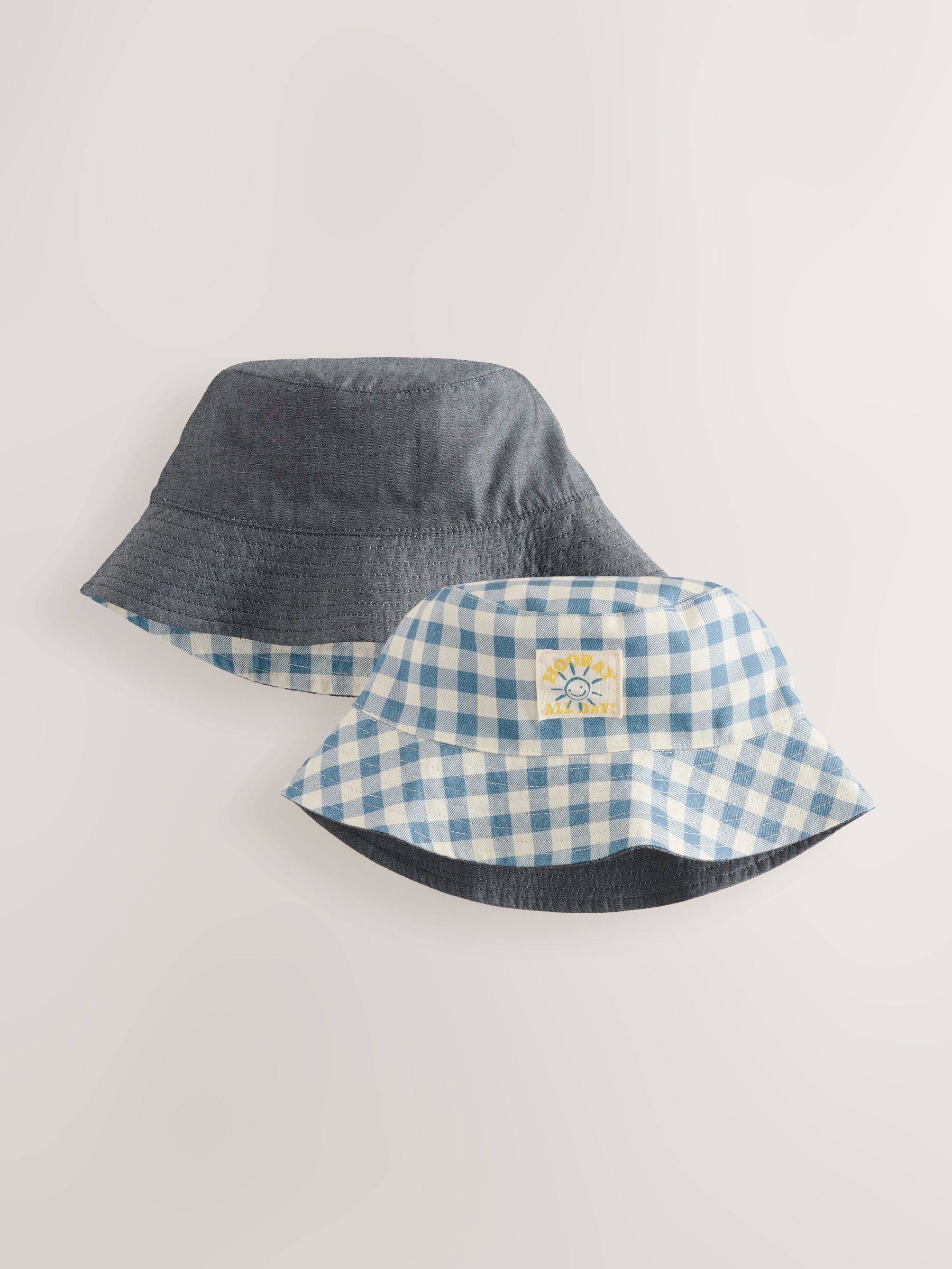 Buy White/Blue Gingham Check Reversible Bucket Hat (3mths-16yrs