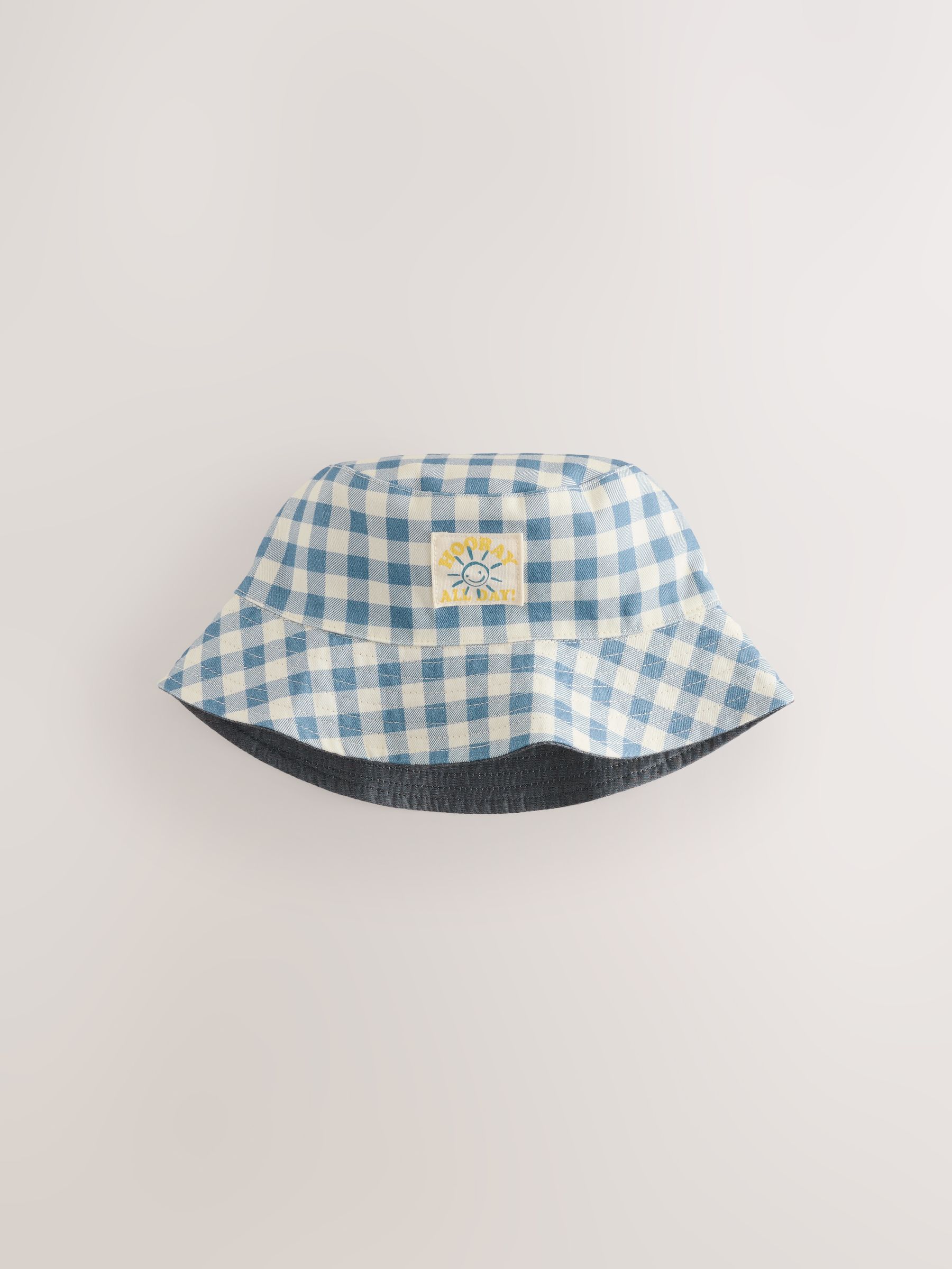 Buy White/Blue Gingham Check Reversible Bucket Hat (3mths-16yrs
