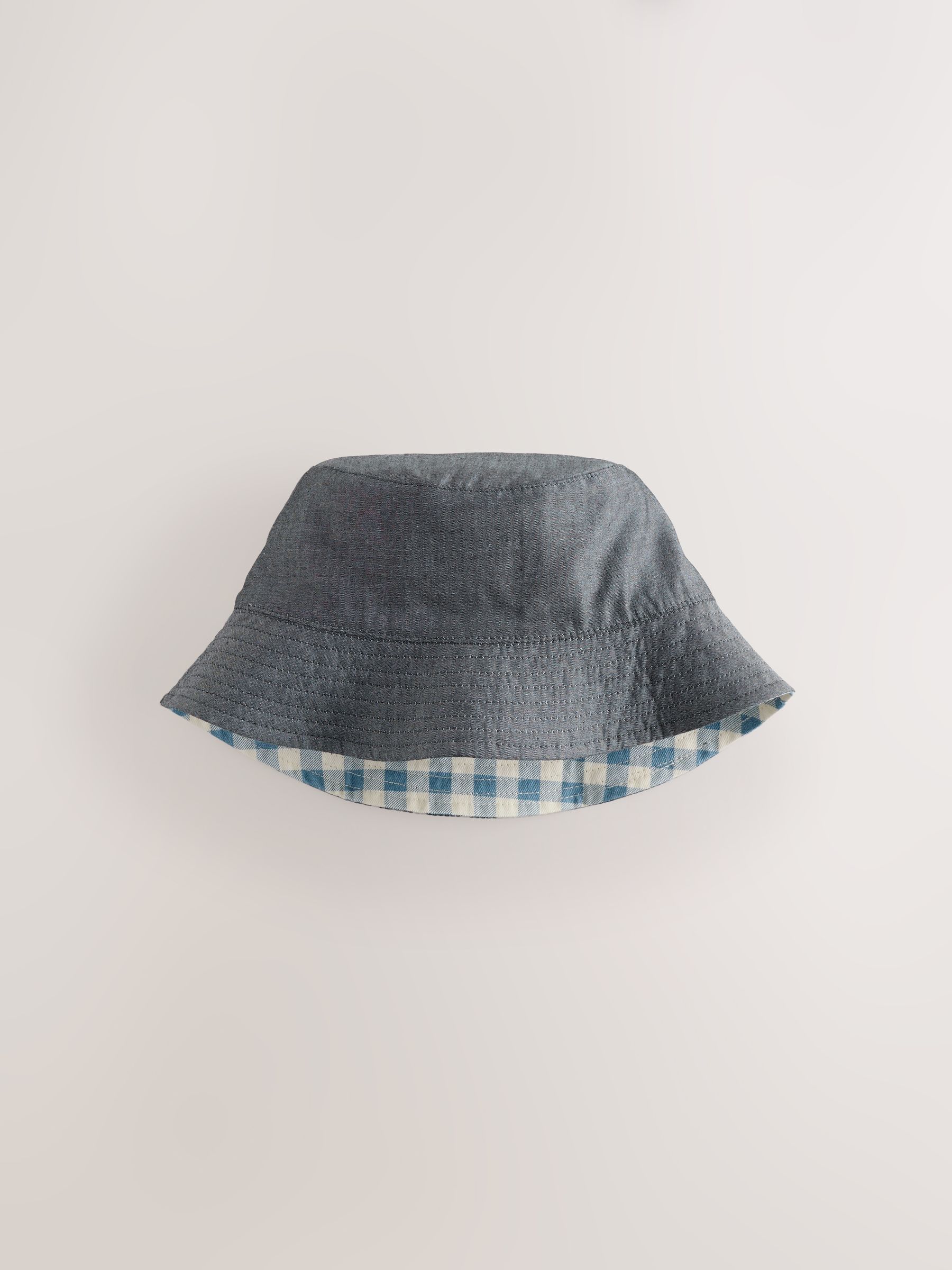 Buy White/Blue Gingham Check Reversible Bucket Hat (3mths-13yrs