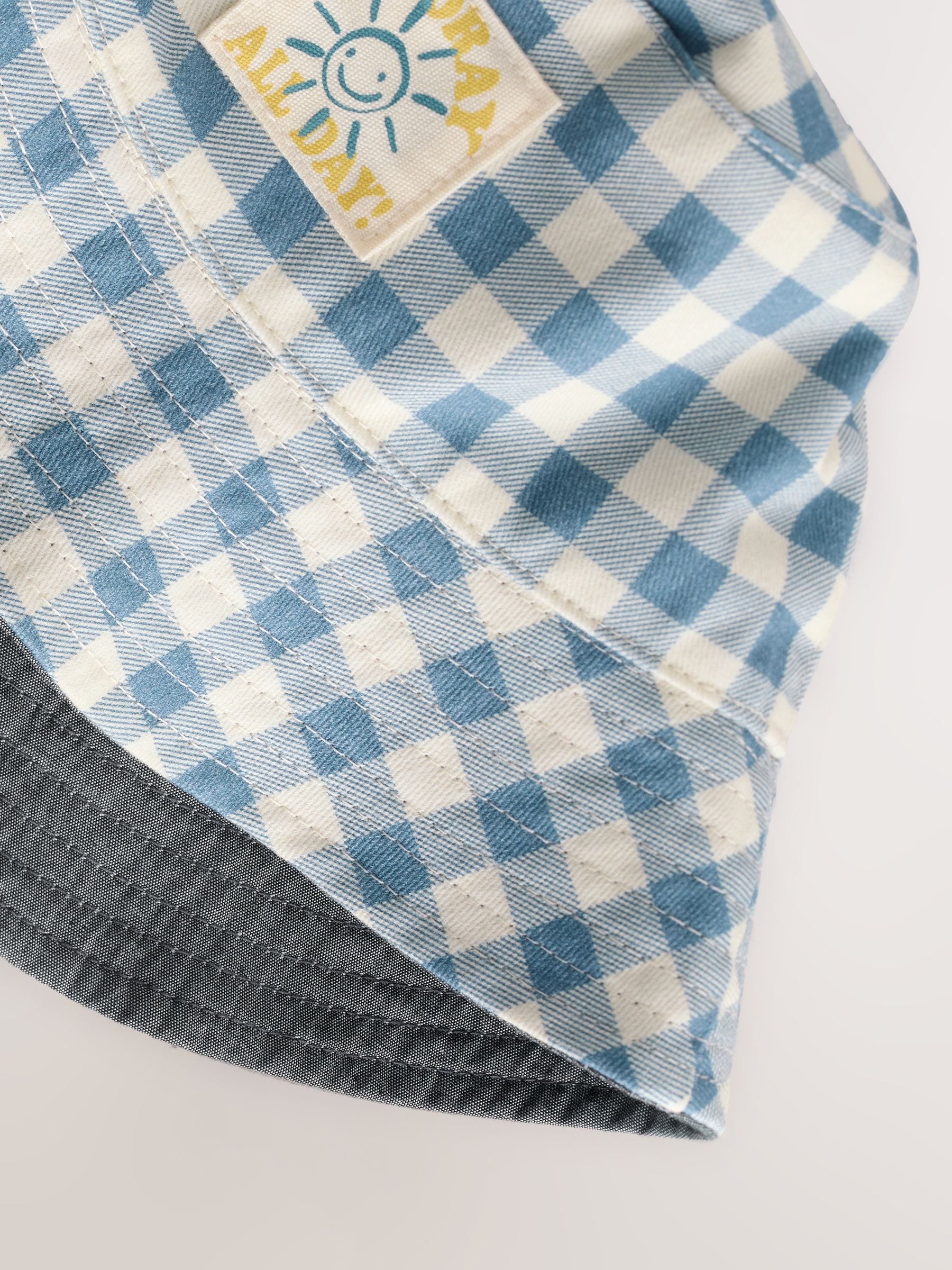 Buy White/Blue Gingham Check Reversible Bucket Hat (3mths-16yrs