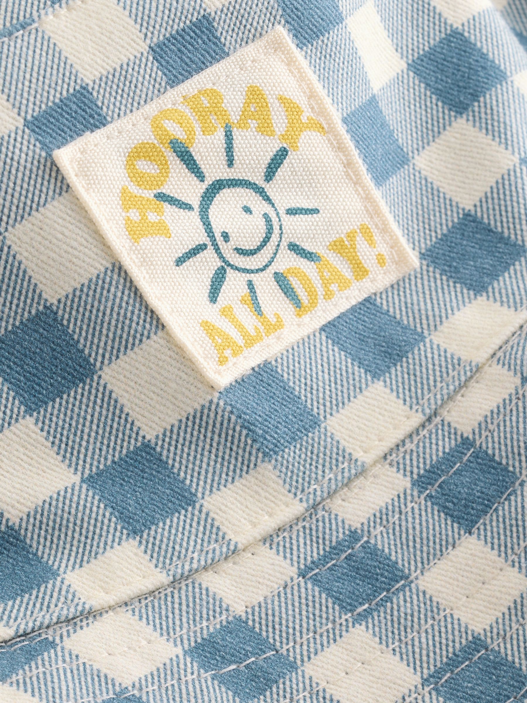 Buy White/Blue Gingham Check Reversible Bucket Hat (3mths-16yrs