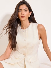 Lipsy Cream Boucle Crew Neck Waistcoat - Image 2 of 5