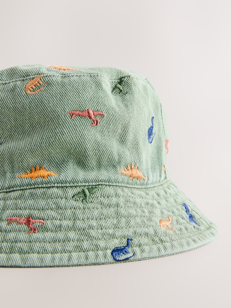 كاكي أخضر - قبعة دلو مطرزة بالكامل برسمة ديناصور (3شهور -10سنوات) - صورة 6 من 6