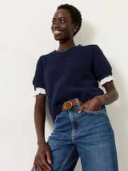 FatFace Sadie Navy Knitted TShirt - Image 1 of 4