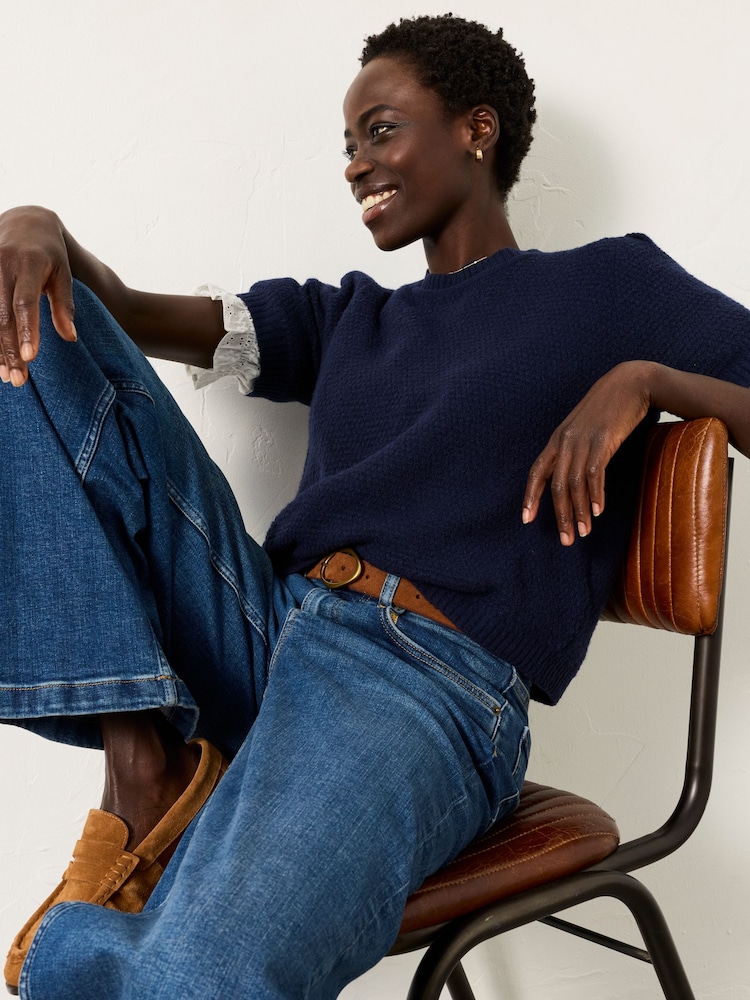 FatFace Sadie Navy Knitted TShirt - Image 2 of 4