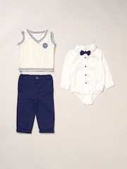 Conjunto Little Gent True Knit, Body, Calça e Gravata Borboleta Branco - Imagem 1 de 5