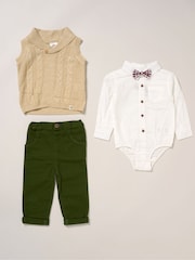 Conjunto Little Gent True Knit, Body, Calça e Gravata Borboleta Marrom - Imagem 1 de 5