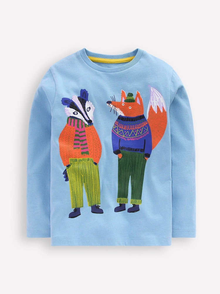 Boden Blue Long Sleeve Novelty T-Shirt - Image 1 of 3 Boden Blue Long Sleeve Novelty T-Shirt - Image 1 of 3