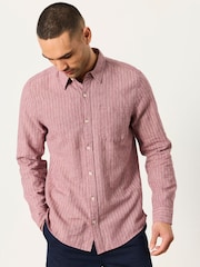 FatFace Plum Purple Stripe Long Sleeve Linen Cotton Bugle Shirt - Image 1 of 5