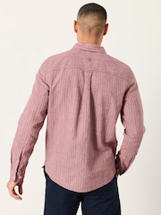 FatFace Plum Purple Stripe Long Sleeve Linen Cotton Bugle Shirt - Image 2 of 5