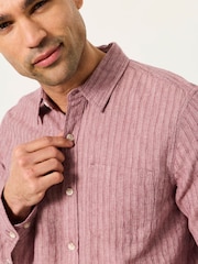 FatFace Plum Purple Stripe Long Sleeve Linen Cotton Bugle Shirt - Image 4 of 5