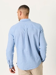 FatFace Bright Blue Stripe Long Sleeve Linen Cotton Bugle Shirt - Image 2 of 5