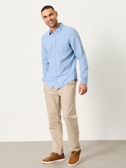 FatFace Bright Blue Stripe Long Sleeve Linen Cotton Bugle Shirt - Image 3 of 5