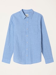 FatFace Bright Blue Stripe Long Sleeve Linen Cotton Bugle Shirt - Image 5 of 5